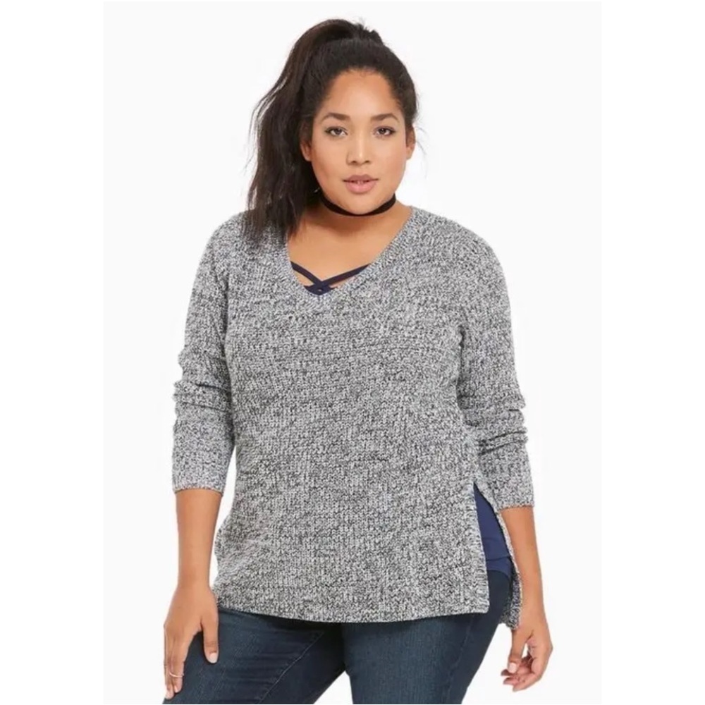 Torrid Marled Knit V-Neck Tunic Sweater Top